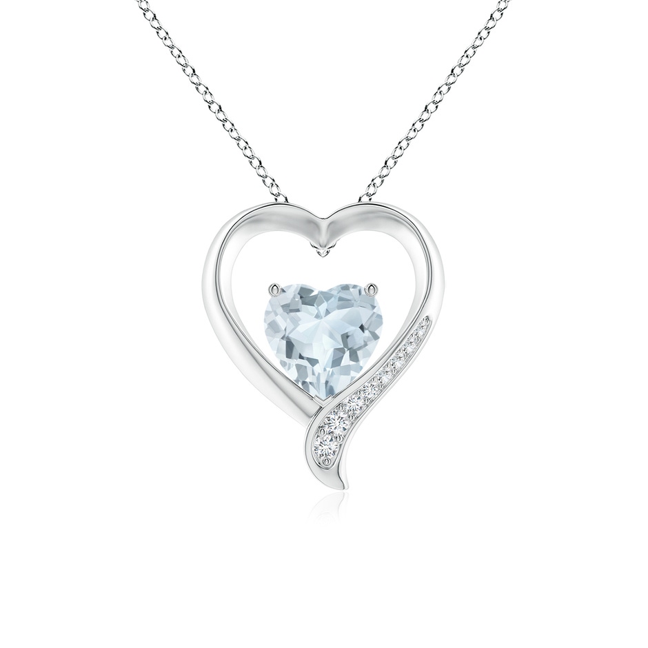8mm A Aquamarine and Diamond Open Heart Pendant in S999 Silver 