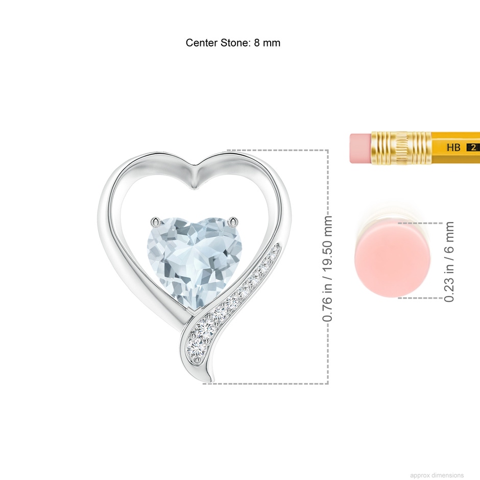 8mm A Aquamarine and Diamond Open Heart Pendant in S999 Silver ruler