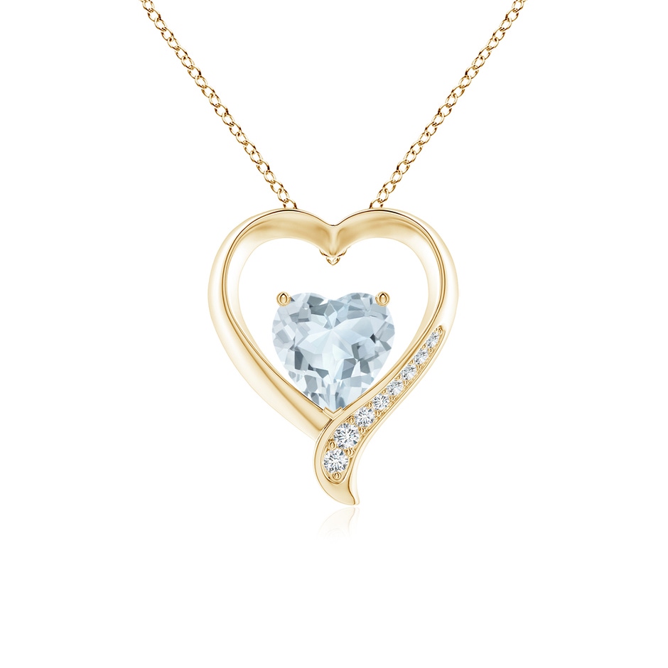 8mm A Aquamarine and Diamond Open Heart Pendant in Yellow Gold 