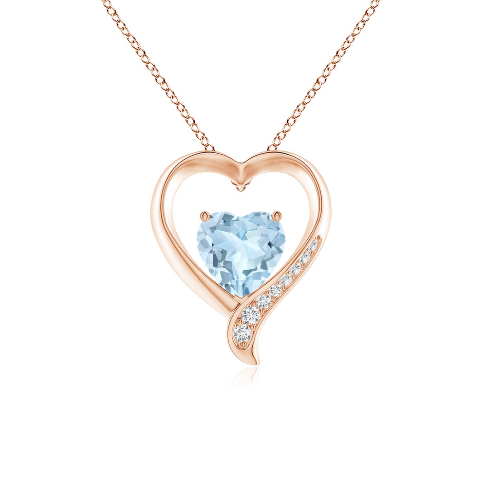 8mm AA Aquamarine and Diamond Open Heart Pendant in Rose Gold 