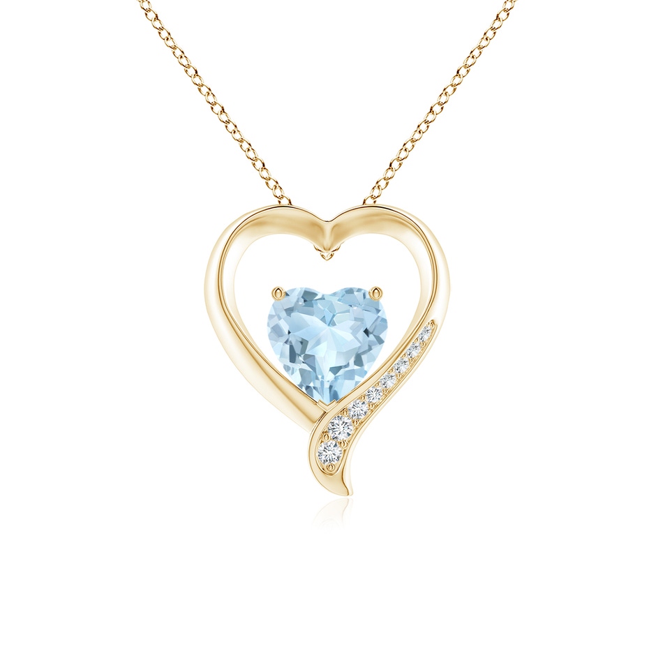8mm AA Aquamarine and Diamond Open Heart Pendant in Yellow Gold 