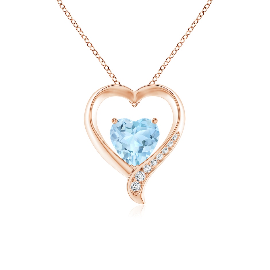 8mm AAA Aquamarine and Diamond Open Heart Pendant in Rose Gold 