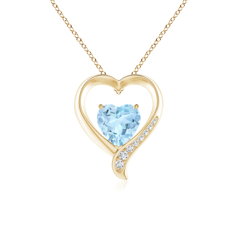 8mm AAA Aquamarine and Diamond Open Heart Pendant in Yellow Gold 