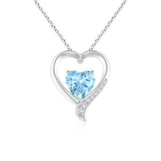 8mm AAAA Aquamarine and Diamond Open Heart Pendant in P950 Platinum