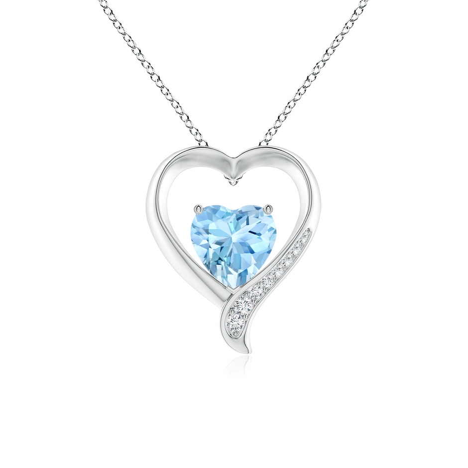 8mm AAAA Aquamarine and Diamond Open Heart Pendant in P950 Platinum 