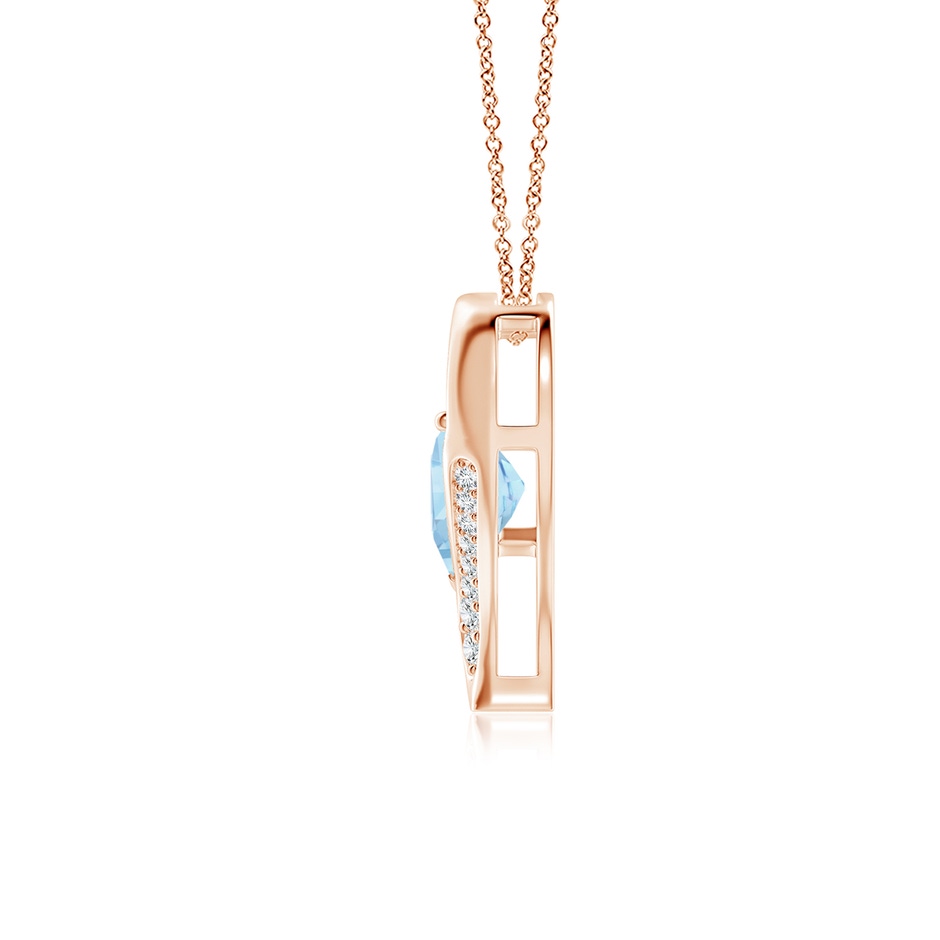 8mm AAAA Aquamarine and Diamond Open Heart Pendant in Rose Gold side 199