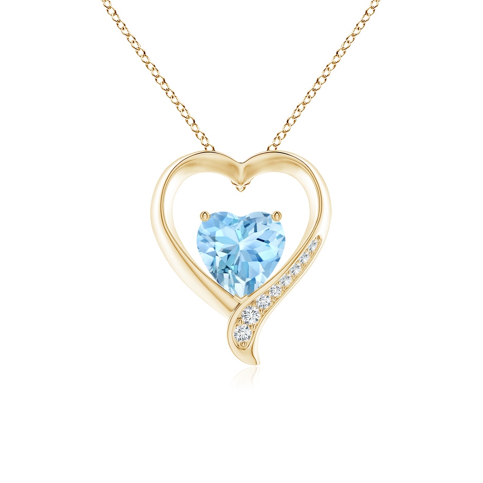 8mm AAAA Aquamarine and Diamond Open Heart Pendant in Yellow Gold 