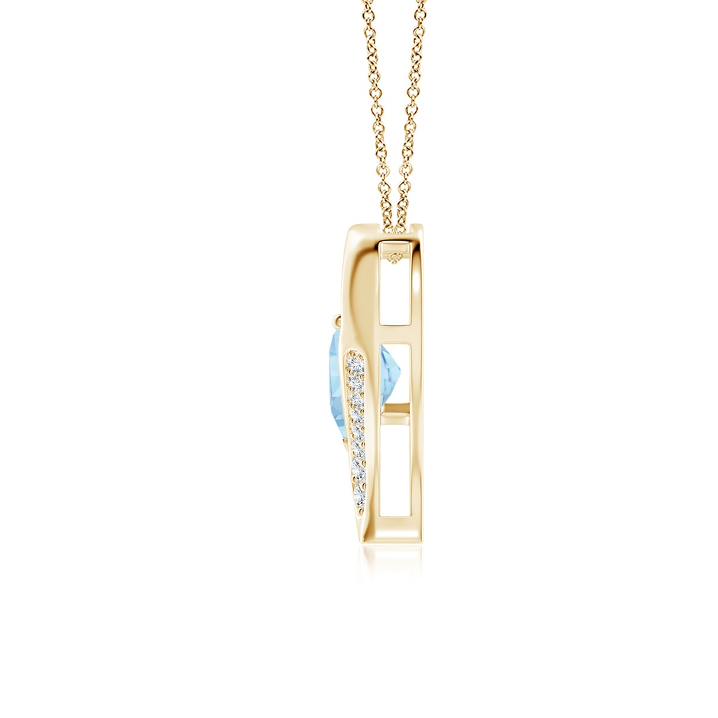 8mm AAAA Aquamarine and Diamond Open Heart Pendant in Yellow Gold - side 199