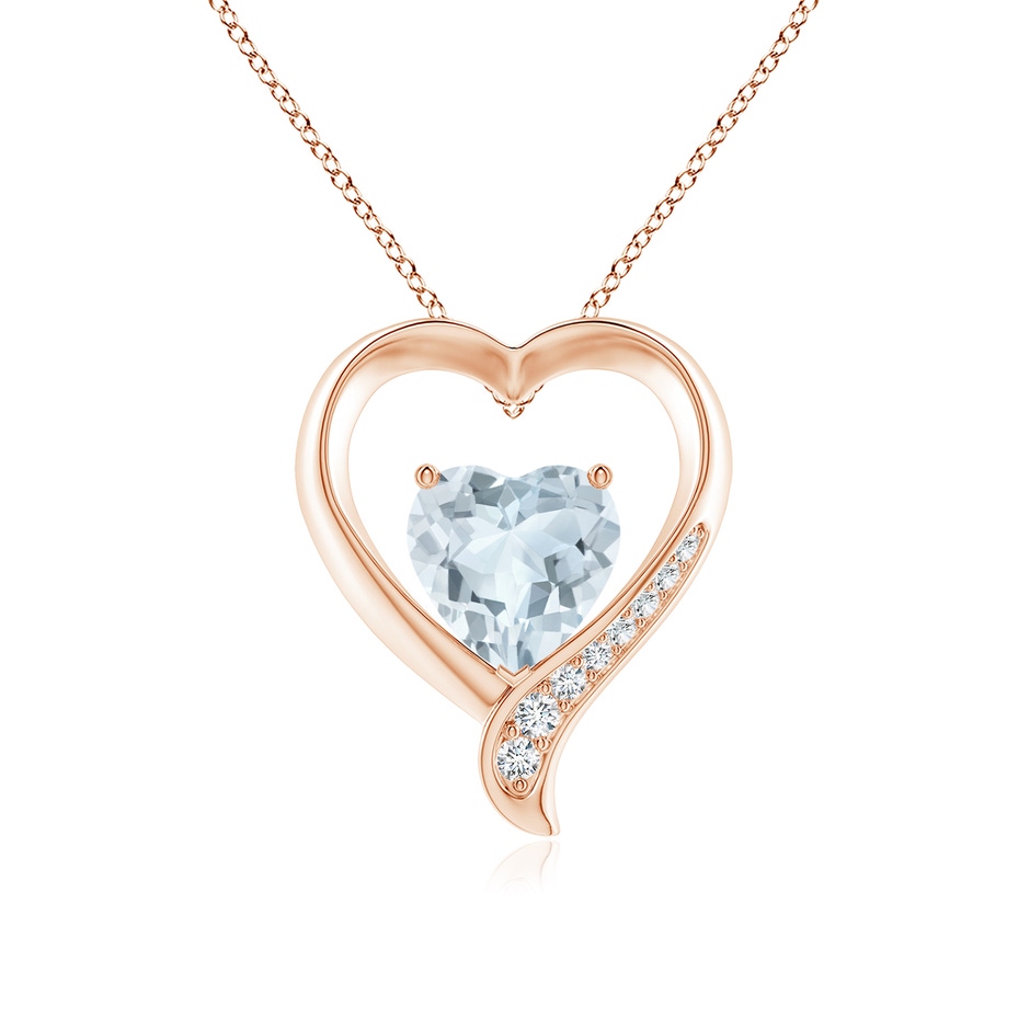9mm A Aquamarine and Diamond Open Heart Pendant in Rose Gold 