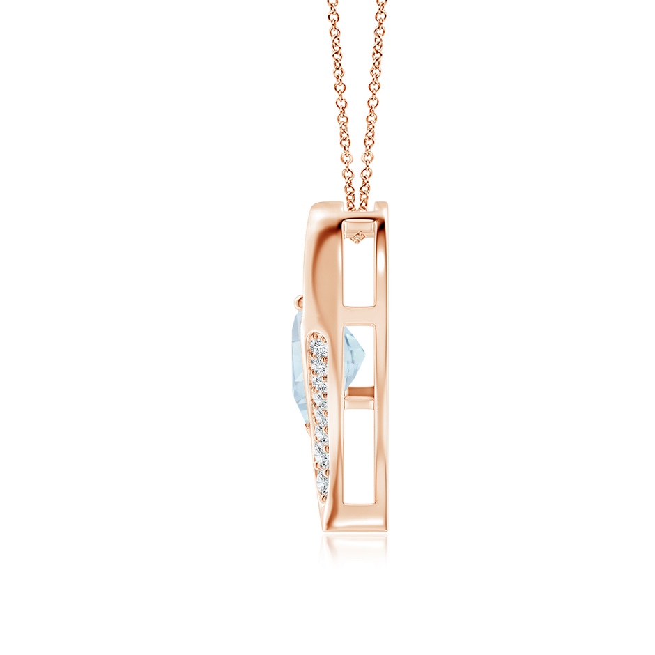 9mm A Aquamarine and Diamond Open Heart Pendant in Rose Gold side 199