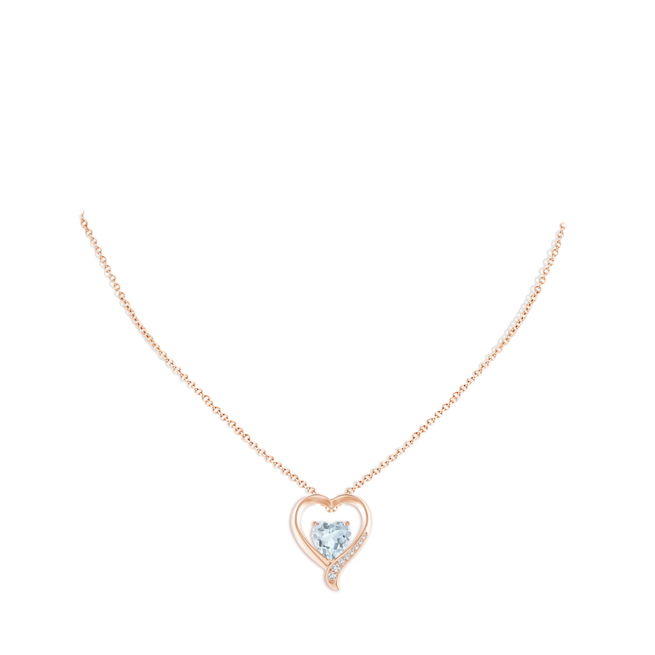 9mm A Aquamarine and Diamond Open Heart Pendant in Rose Gold pen