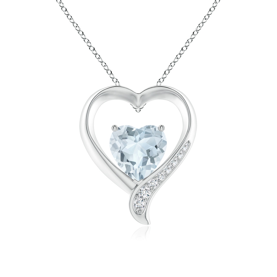 9mm A Aquamarine and Diamond Open Heart Pendant in White Gold 