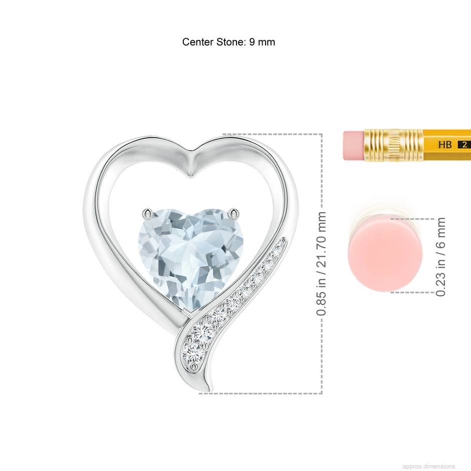 9mm A Aquamarine and Diamond Open Heart Pendant in White Gold ruler