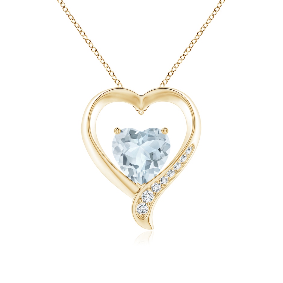 9mm A Aquamarine and Diamond Open Heart Pendant in Yellow Gold 