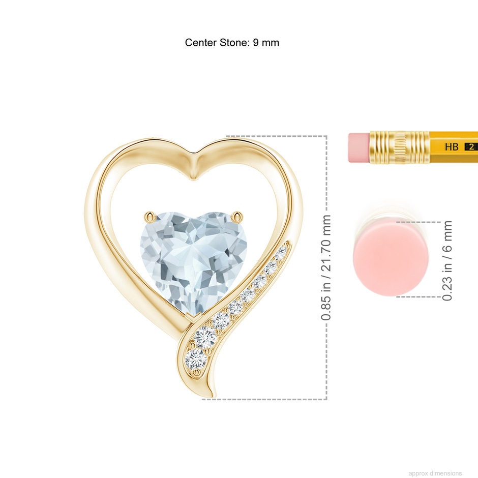 9mm A Aquamarine and Diamond Open Heart Pendant in Yellow Gold ruler