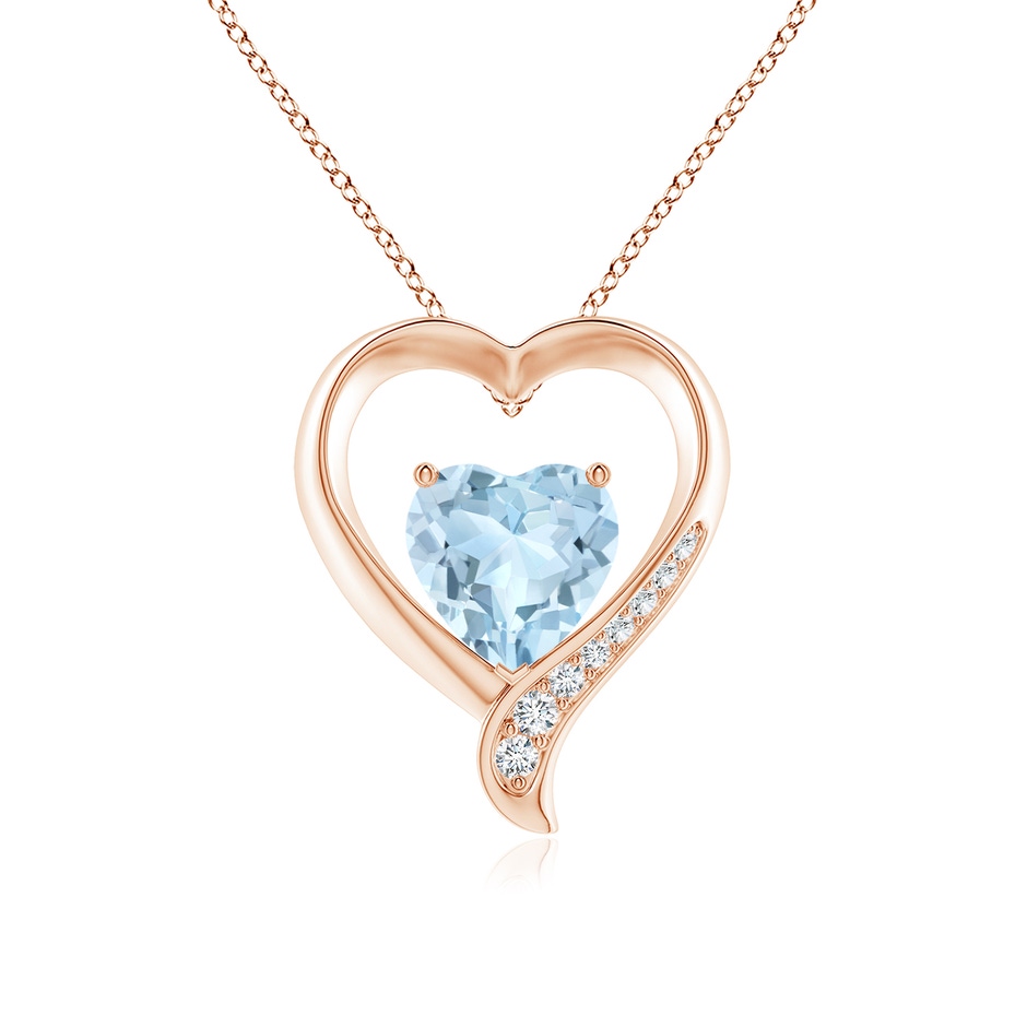 9mm AA Aquamarine and Diamond Open Heart Pendant in Rose Gold 