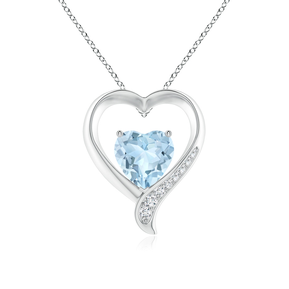 9mm AA Aquamarine and Diamond Open Heart Pendant in White Gold 