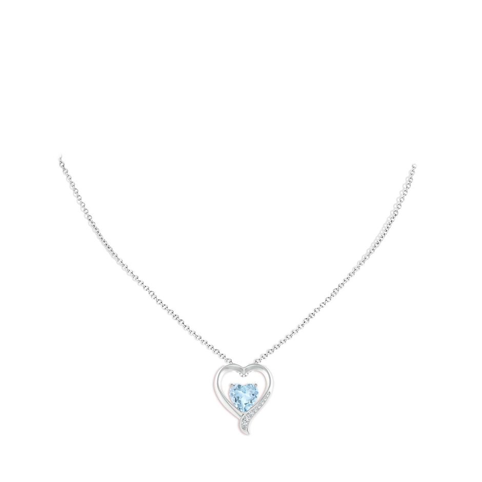 9mm AA Aquamarine and Diamond Open Heart Pendant in White Gold pen