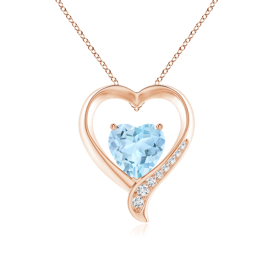 9mm AAA Aquamarine and Diamond Open Heart Pendant in Rose Gold 
