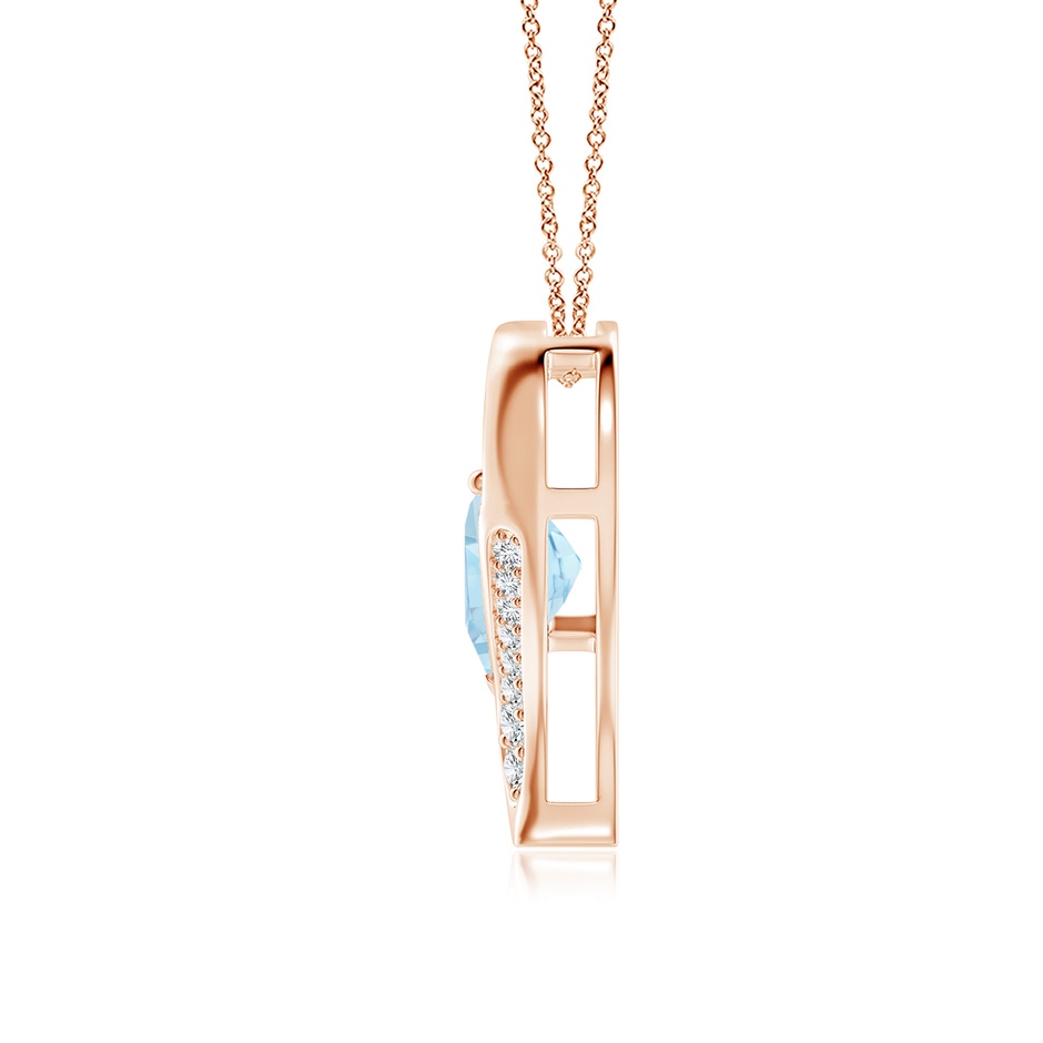 9mm AAA Aquamarine and Diamond Open Heart Pendant in Rose Gold side 199