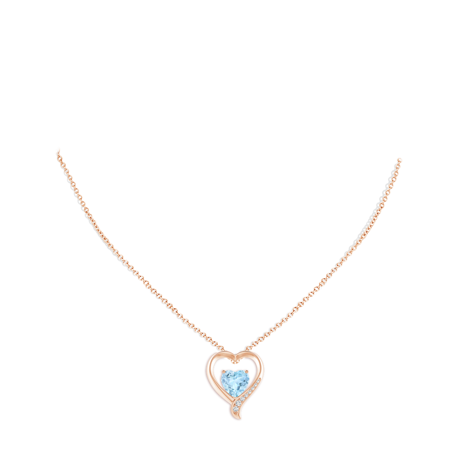 9mm AAA Aquamarine and Diamond Open Heart Pendant in Rose Gold pen