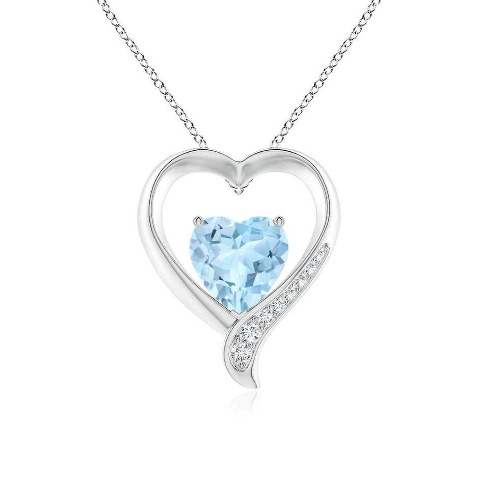 9mm AAA Aquamarine and Diamond Open Heart Pendant in White Gold 