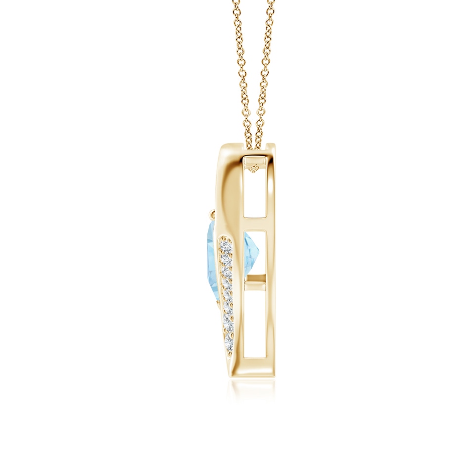 9mm AAA Aquamarine and Diamond Open Heart Pendant in Yellow Gold side 199
