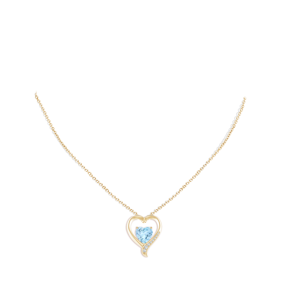 9mm AAA Aquamarine and Diamond Open Heart Pendant in Yellow Gold pen