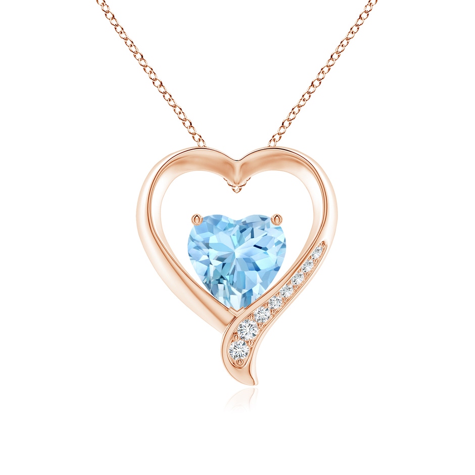 9mm AAAA Aquamarine and Diamond Open Heart Pendant in Rose Gold 