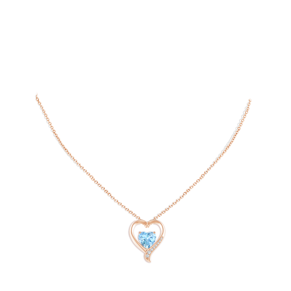 9mm AAAA Aquamarine and Diamond Open Heart Pendant in Rose Gold pen