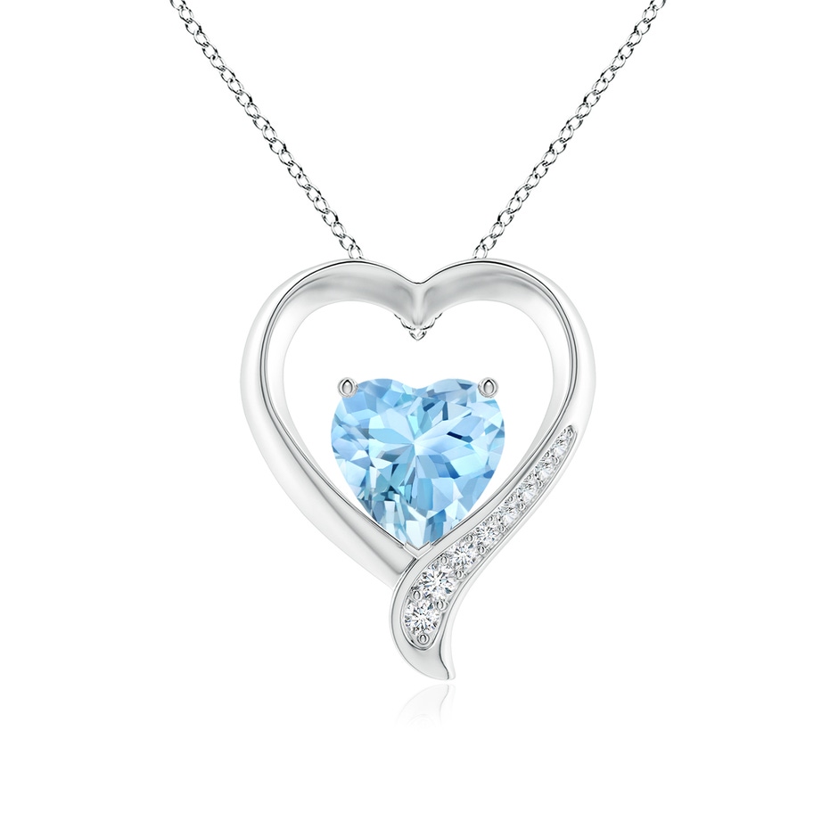 9mm AAAA Aquamarine and Diamond Open Heart Pendant in White Gold 
