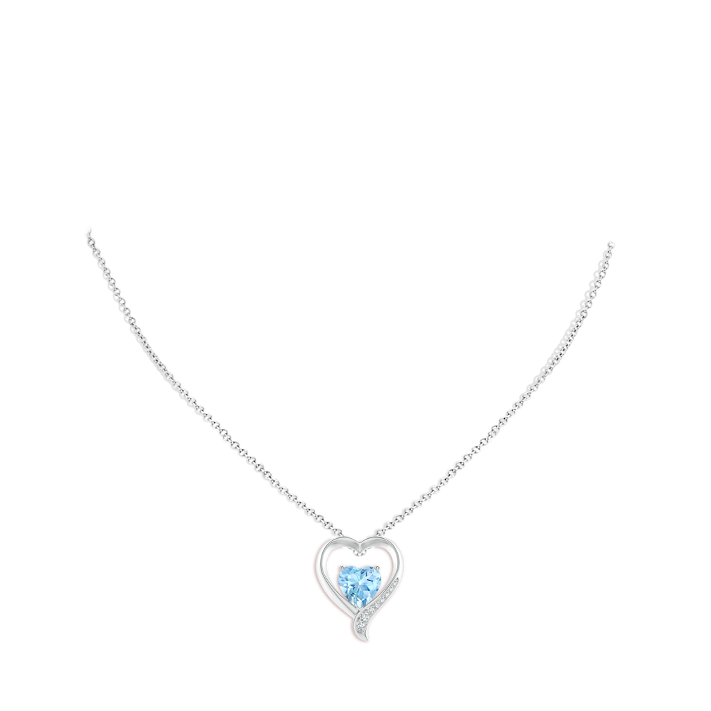 9mm AAAA Aquamarine and Diamond Open Heart Pendant in White Gold pen