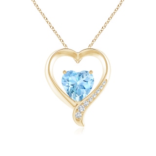 9mm AAAA Aquamarine and Diamond Open Heart Pendant in Yellow Gold