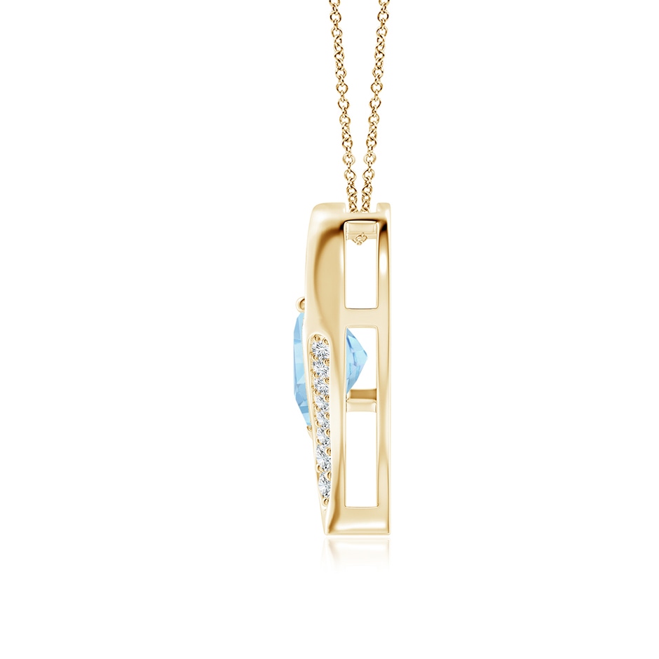 9mm AAAA Aquamarine and Diamond Open Heart Pendant in Yellow Gold side 199