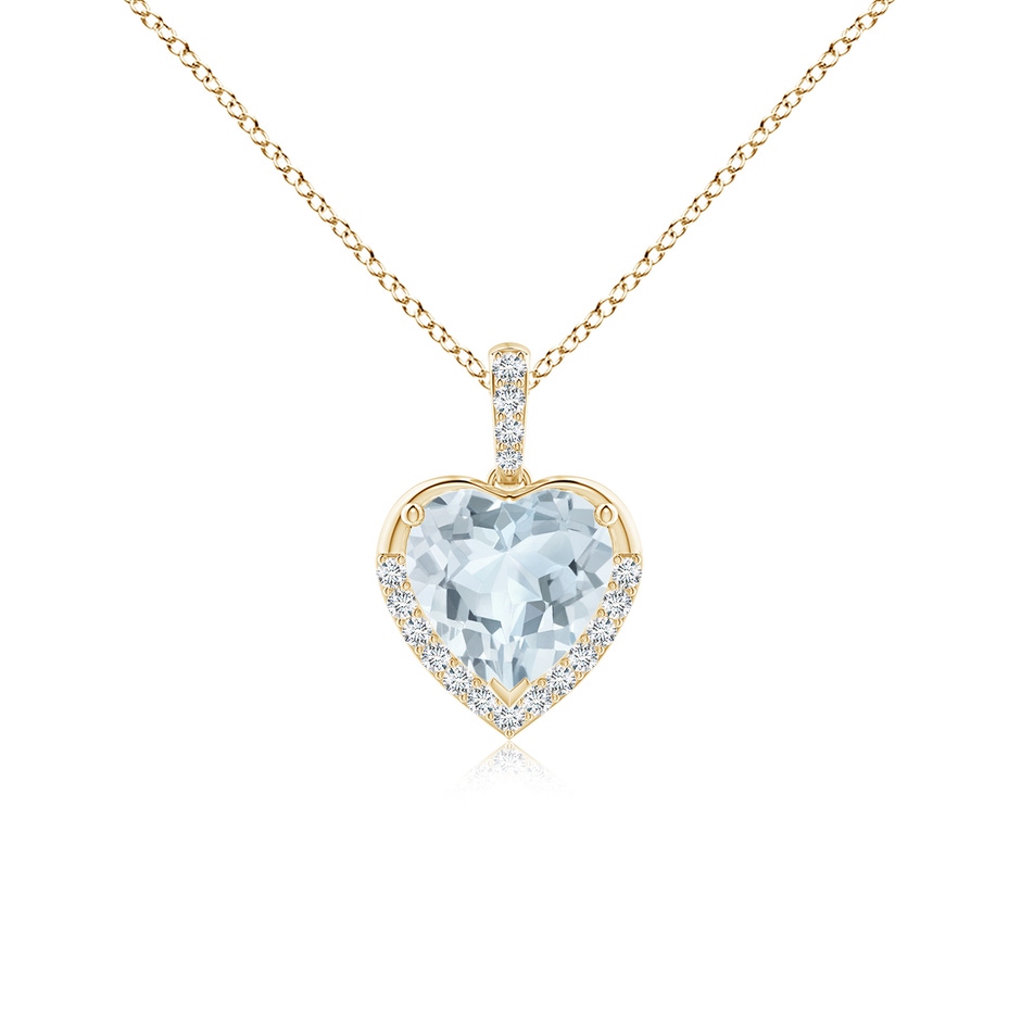 7mm A Heart-Shaped Aquamarine Halo Pendant in Yellow Gold 