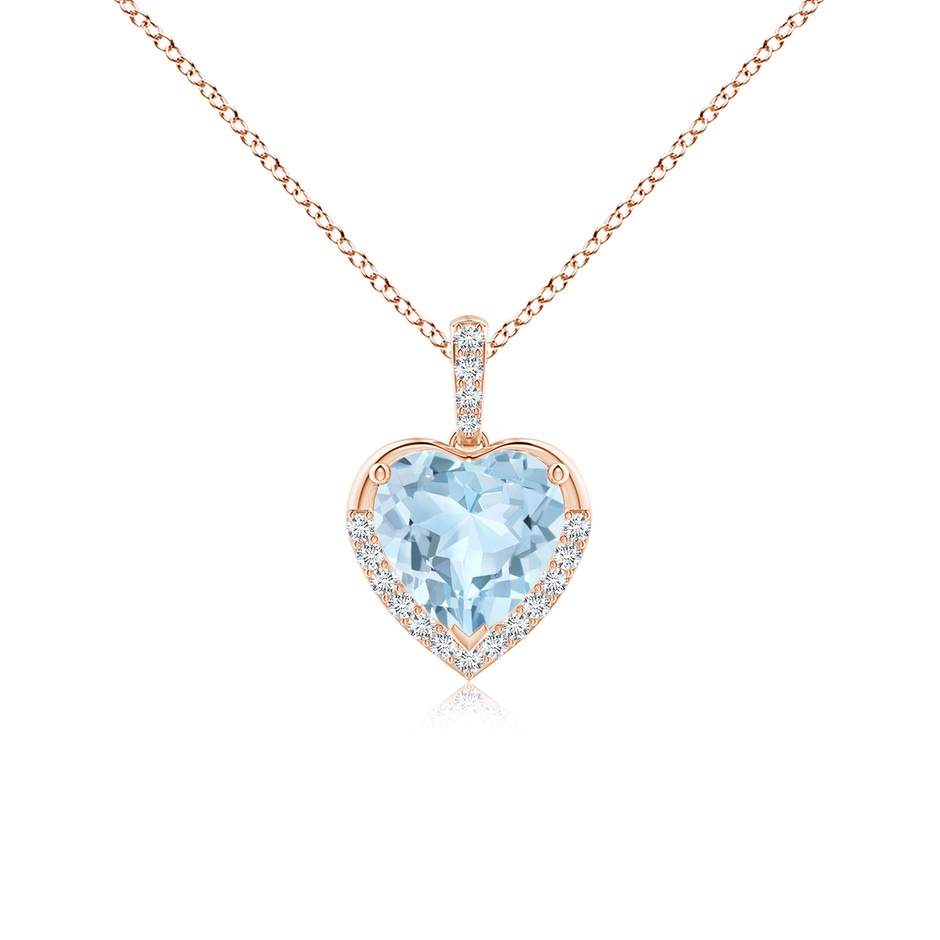 7mm AA Heart-Shaped Aquamarine Halo Pendant in Rose Gold 