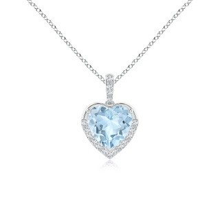 7mm AA Heart-Shaped Aquamarine Halo Pendant in S999 Silver