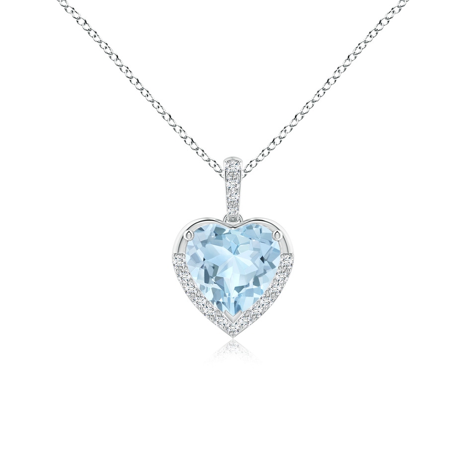 7mm AA Heart-Shaped Aquamarine Halo Pendant in White Gold 