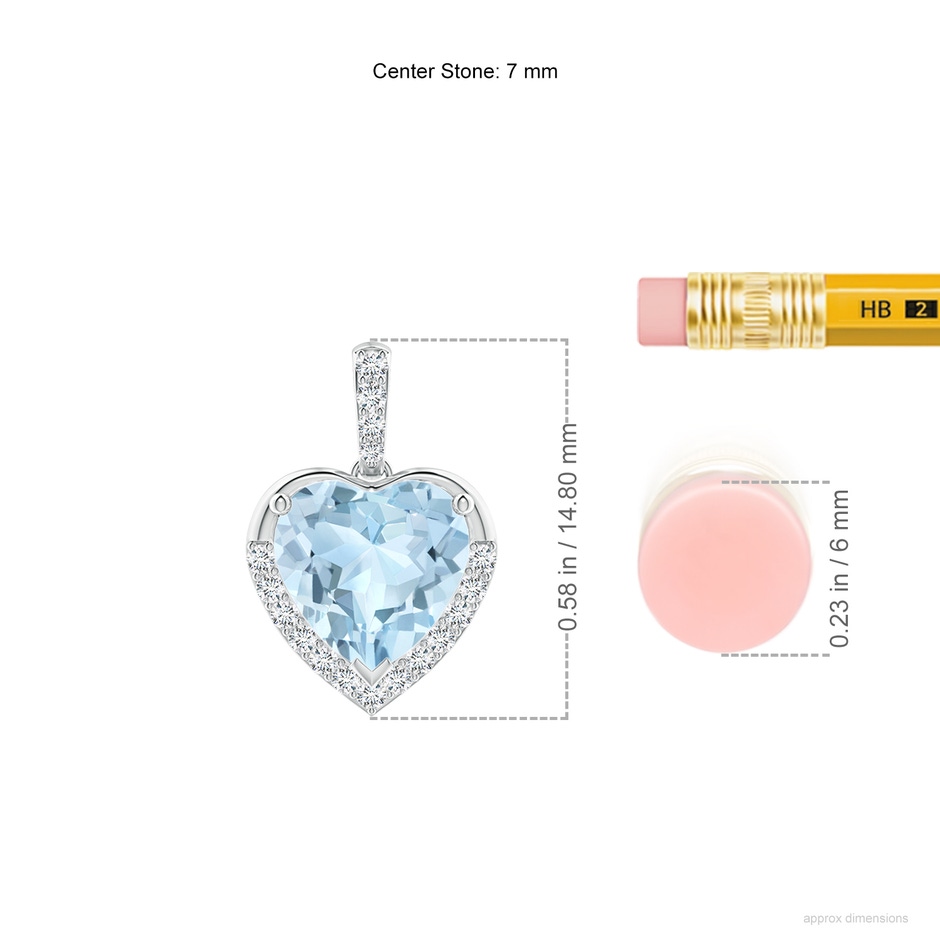7mm AA Heart-Shaped Aquamarine Halo Pendant in White Gold ruler