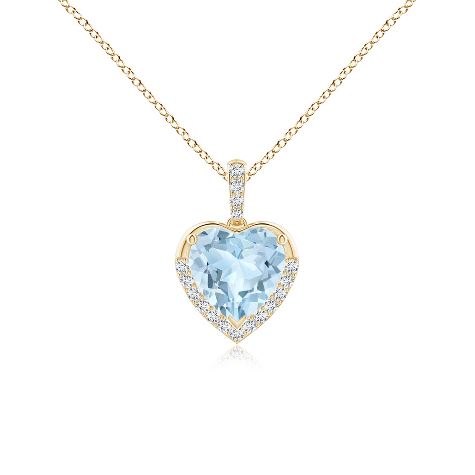 7mm AA Heart-Shaped Aquamarine Halo Pendant in Yellow Gold 