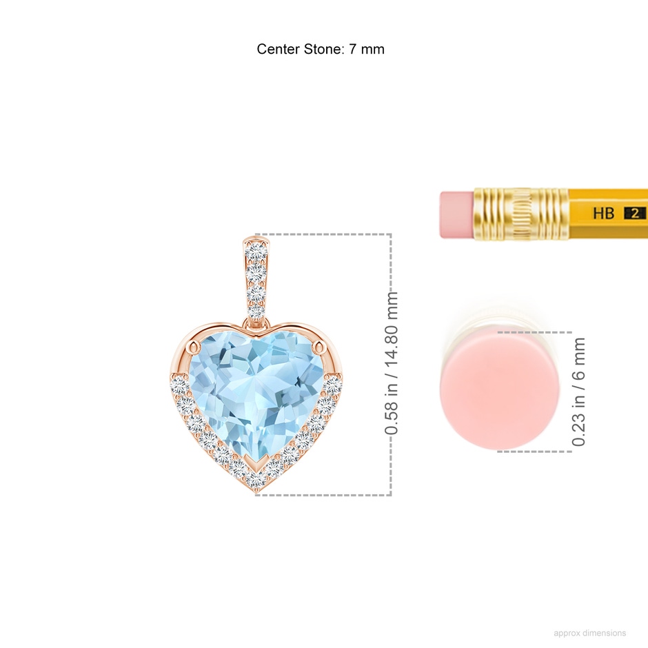 7mm AAA Heart-Shaped Aquamarine Halo Pendant in Rose Gold ruler