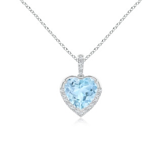 7mm AAA Heart-Shaped Aquamarine Halo Pendant in S999 Silver