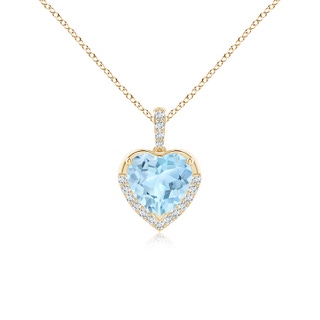 7mm AAA Heart-Shaped Aquamarine Halo Pendant in Yellow Gold