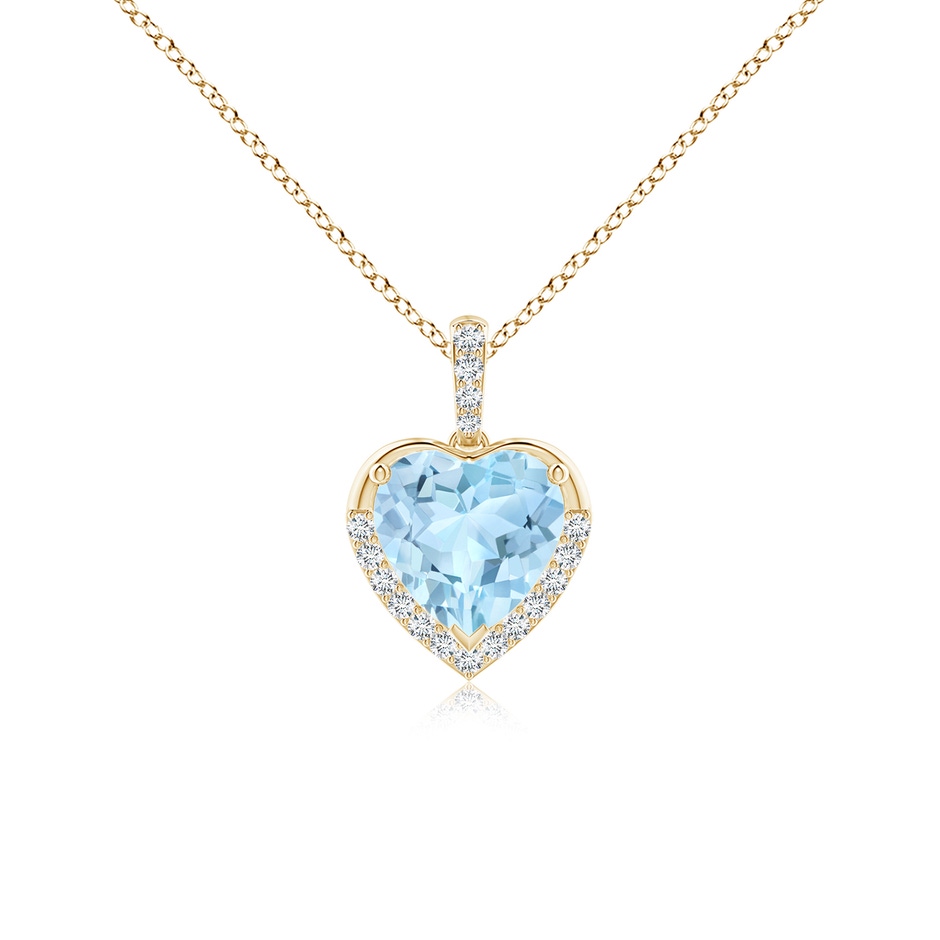 7mm AAA Heart-Shaped Aquamarine Halo Pendant in Yellow Gold 