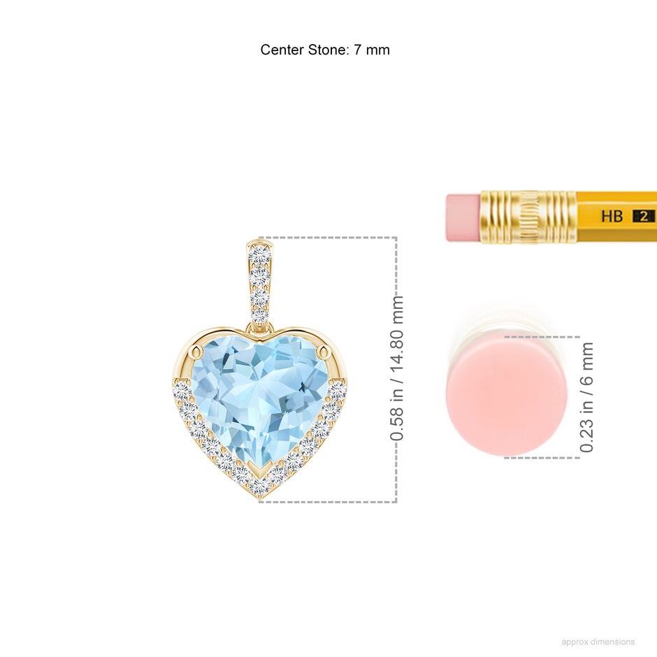 7mm AAA Heart-Shaped Aquamarine Halo Pendant in Yellow Gold ruler