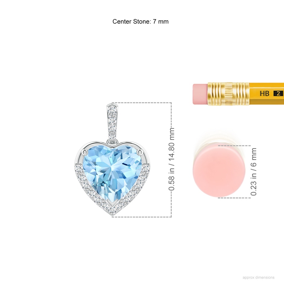 7mm AAAA Heart-Shaped Aquamarine Halo Pendant in P950 Platinum ruler
