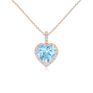 7mm AAAA Heart-Shaped Aquamarine Halo Pendant in Rose Gold