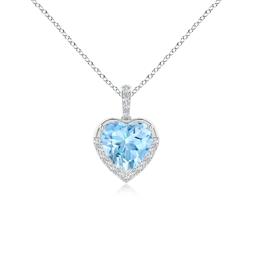 7mm AAAA Heart-Shaped Aquamarine Halo Pendant in White Gold