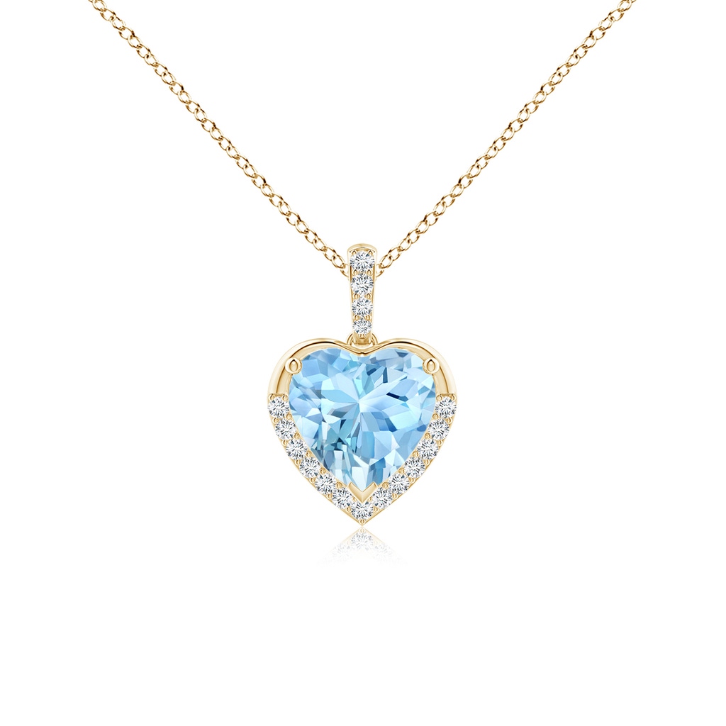 7mm AAAA Heart-Shaped Aquamarine Halo Pendant in Yellow Gold