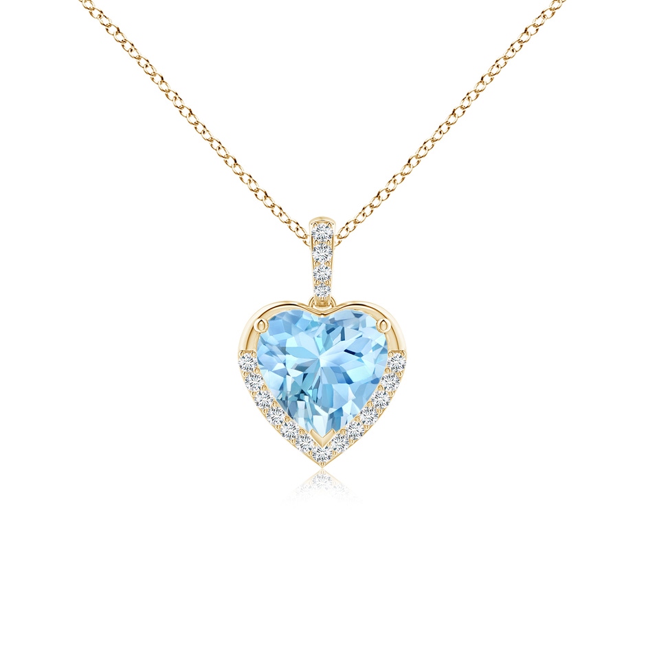 7mm AAAA Heart-Shaped Aquamarine Halo Pendant in Yellow Gold 